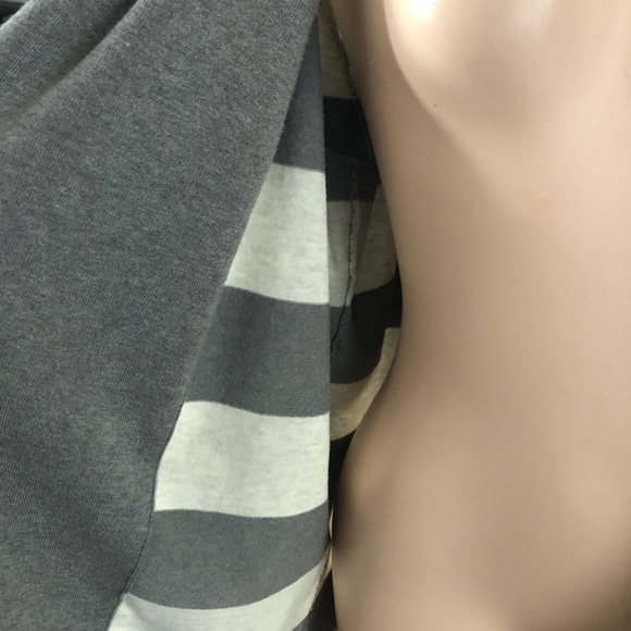 Oyn oxn striped Cardigan Sweater Large Woman’s coat Gray White soft Comfy - Picture 7 of 9